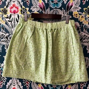 J Crew women’s (s) neon green Stitch on a light lime green cut out pattern skirt